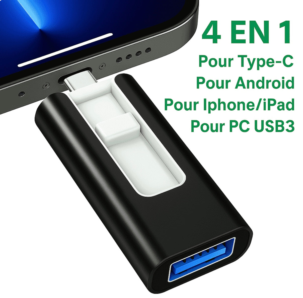 Clé USB 4in1 32 GB - Clé USB Multi-Connectique – Sauvegarde